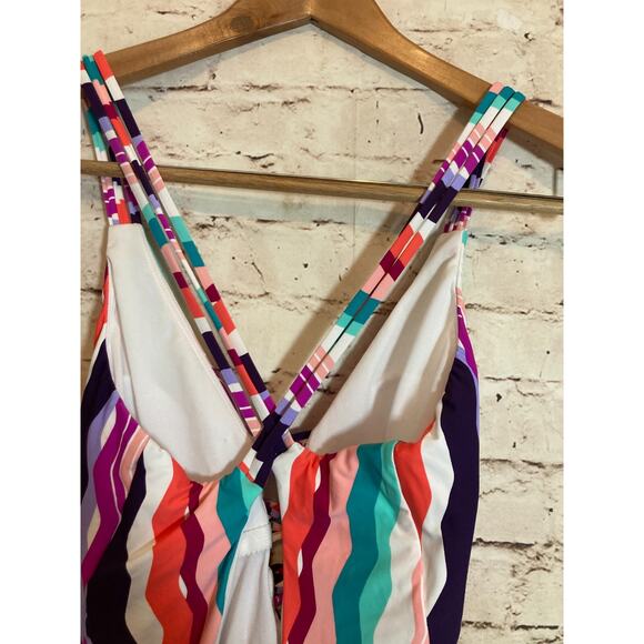 Bar III Bathing Suit Womens Medium One Piece Rainbow Striped Open Back Cutout - Picture 14 of 14